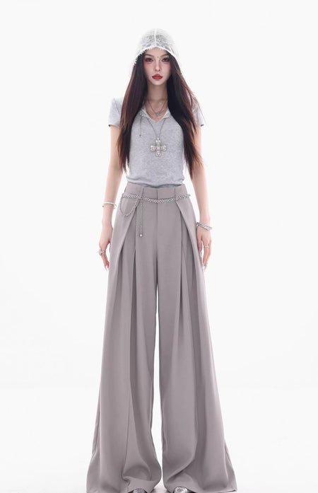 High Waist Extra Wide Leg Pleated Pants with Belt Loops