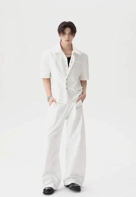 Short Sleeve Snap Button Shirt and Wide Leg Pleated Pants Two-Piece Set - nightcity clothing