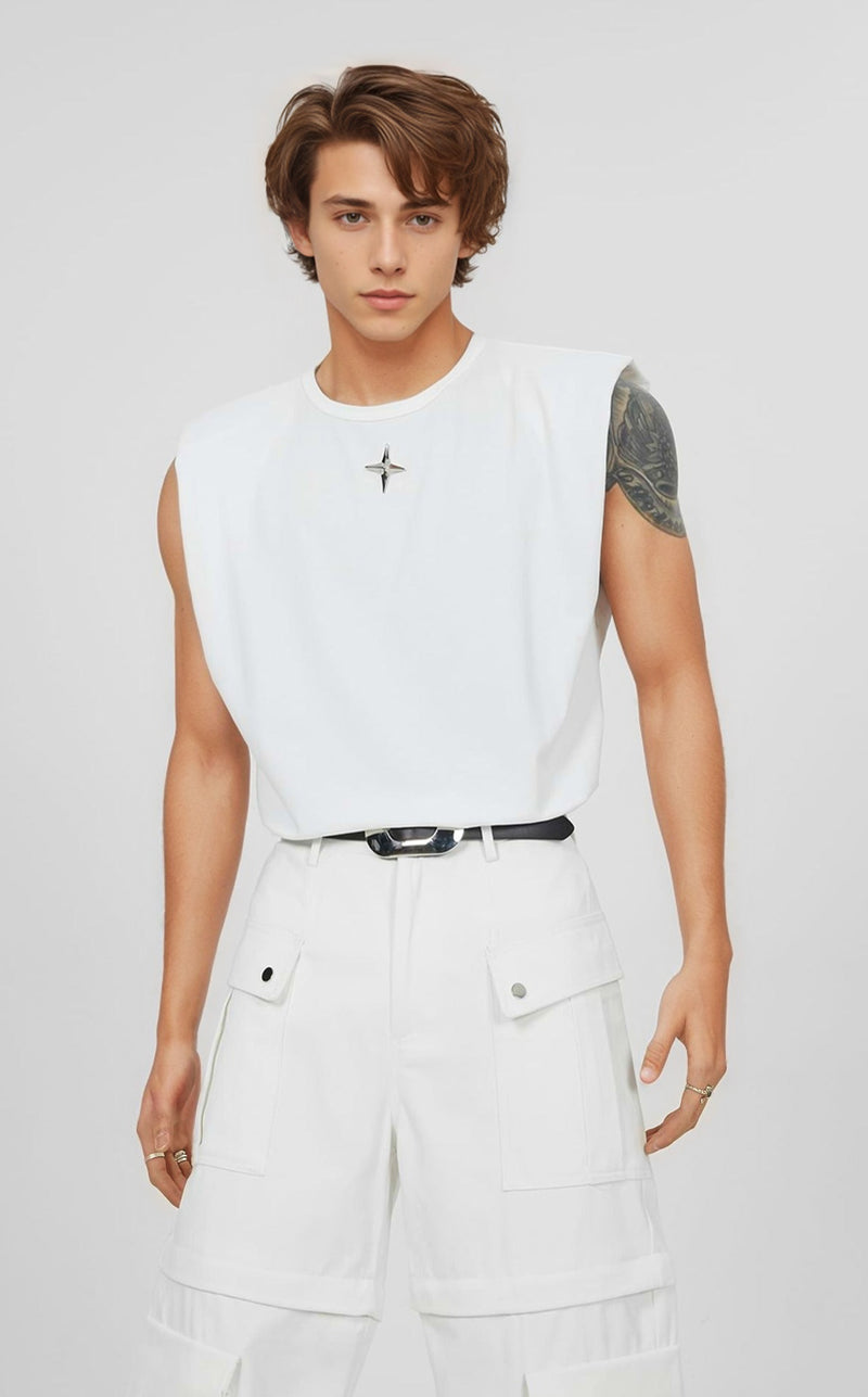 Star Pattern Print Sleeveless Top