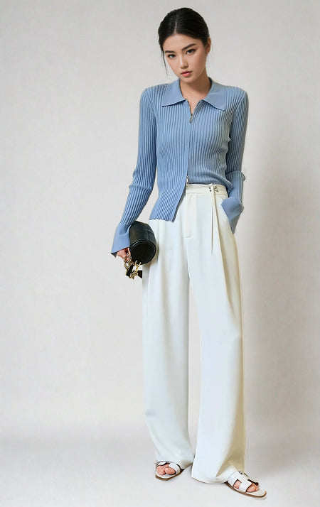 Wide Leg Silver Accent Button Detail Trousers