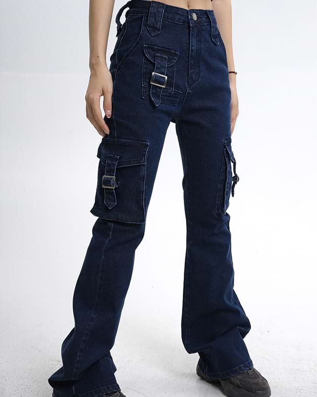 Multi Pocket Strap Skinny Jeans