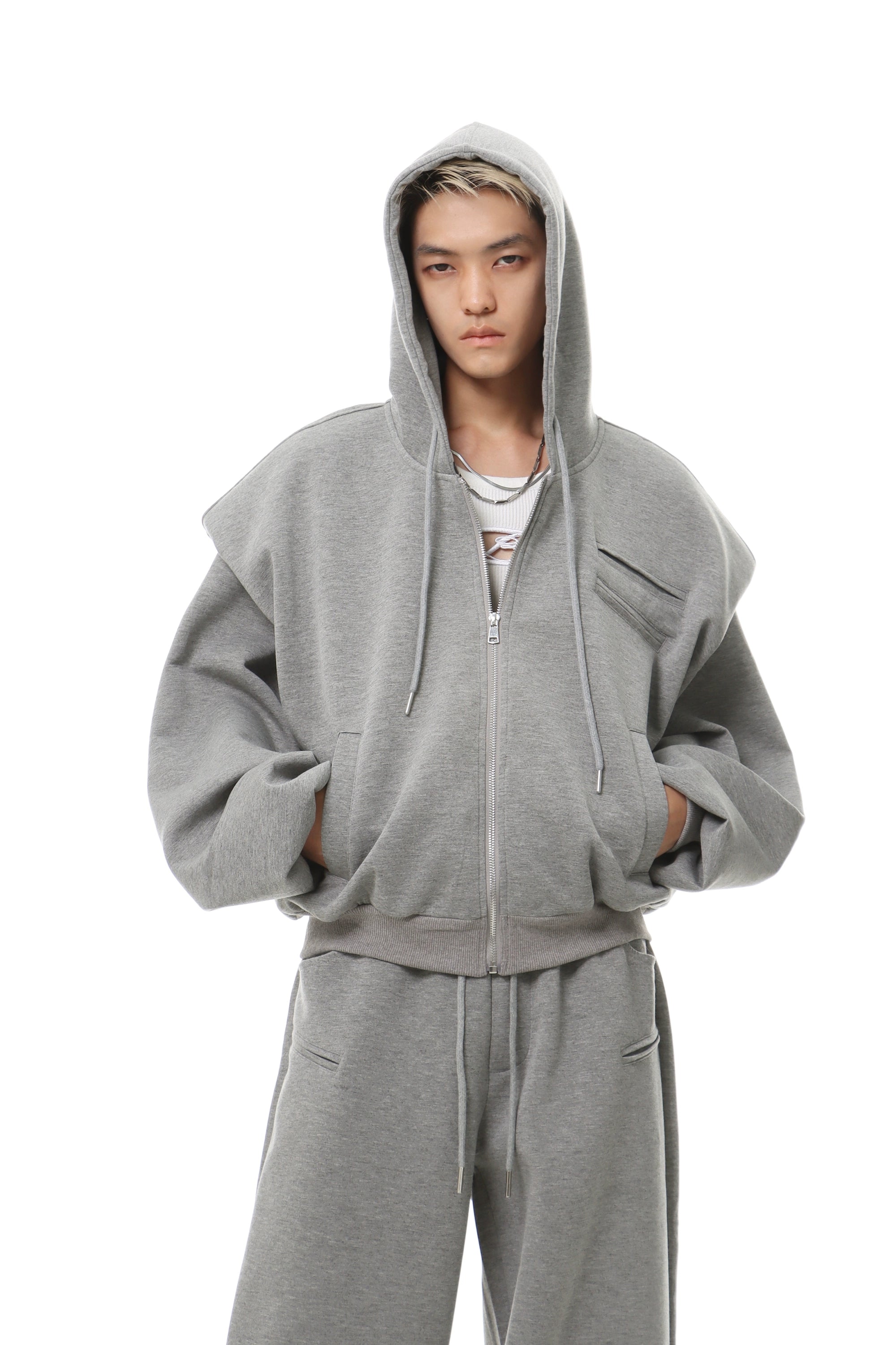 Oversized Cropped Zip Hoodie and Wide-Leg Sweatpant Jogger Set