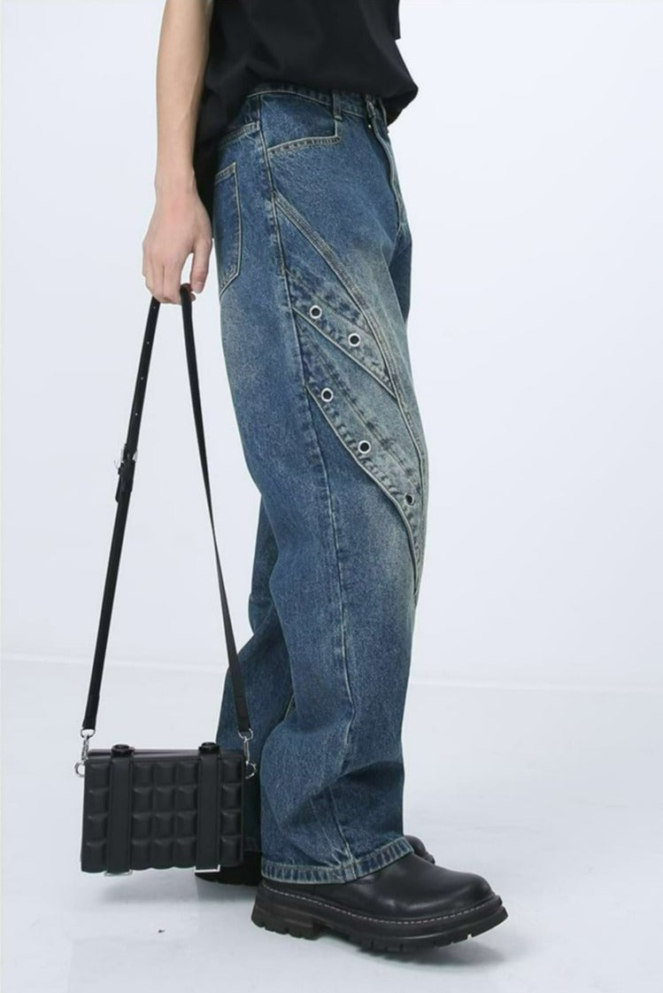 Ring Patchwork Straight Fit Jeans