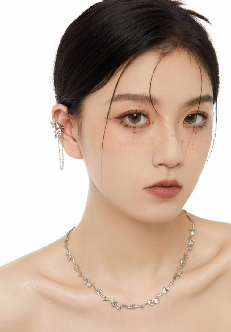 Flower Ear Cuff with Link Chain