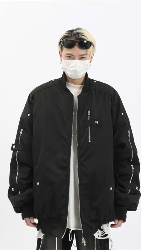 Multi Zipper Oversized Bomber Jacket