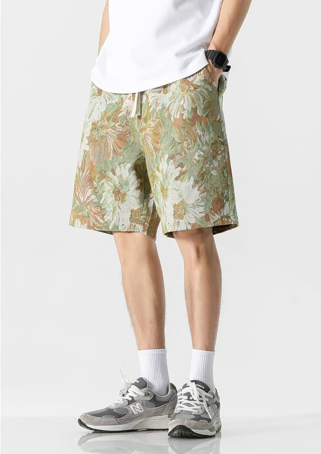 Embroidered Flower Elastic Waist Shorts