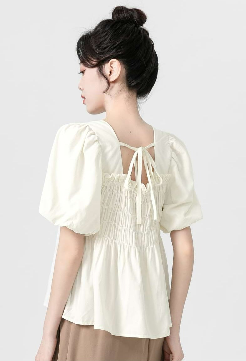 Puff Sleeve Shirred Blouse