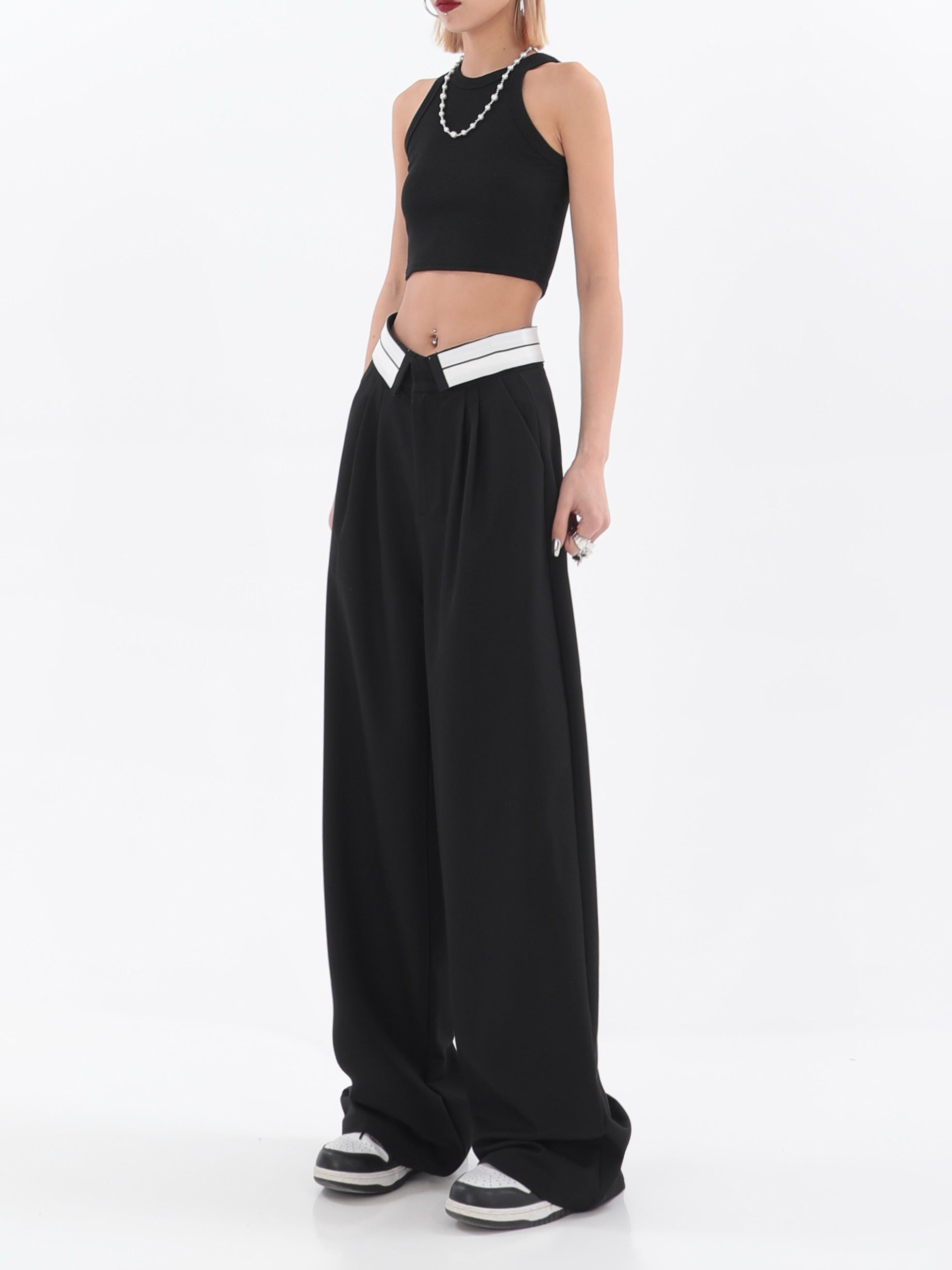 Fold-Over Waist Straight Pants - nightcity clothing