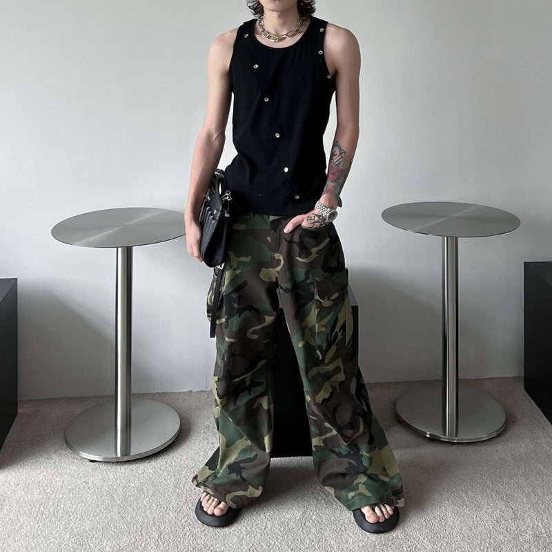 Asymmetric Button Slim Tank Top