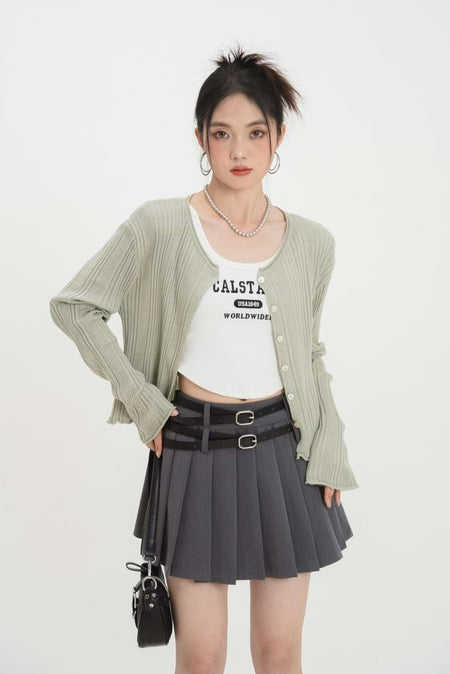 Ruffle Hem Ribbed Button Top - nightcity clothing