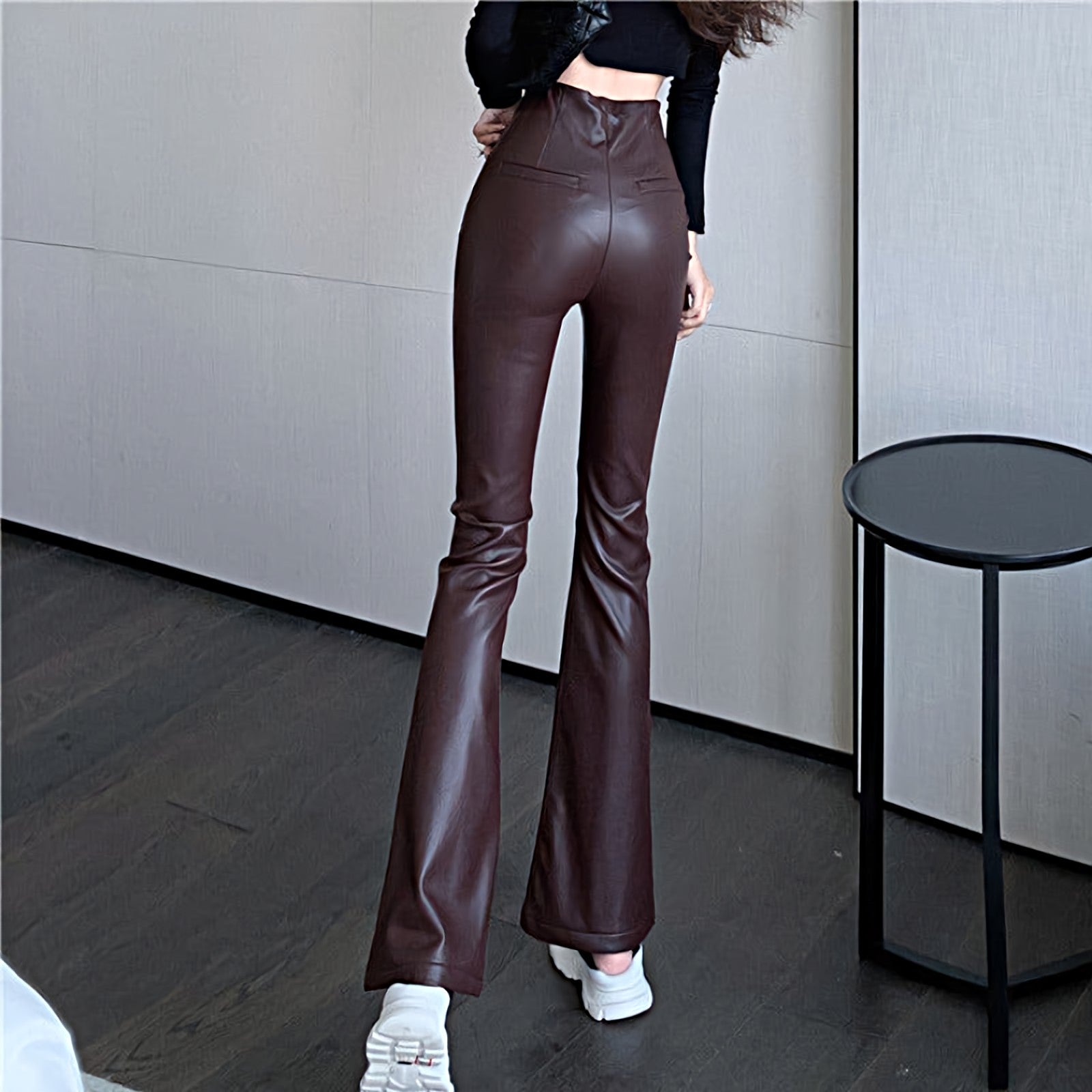 Semi Flare Faux Leather Pants - nightcity clothing