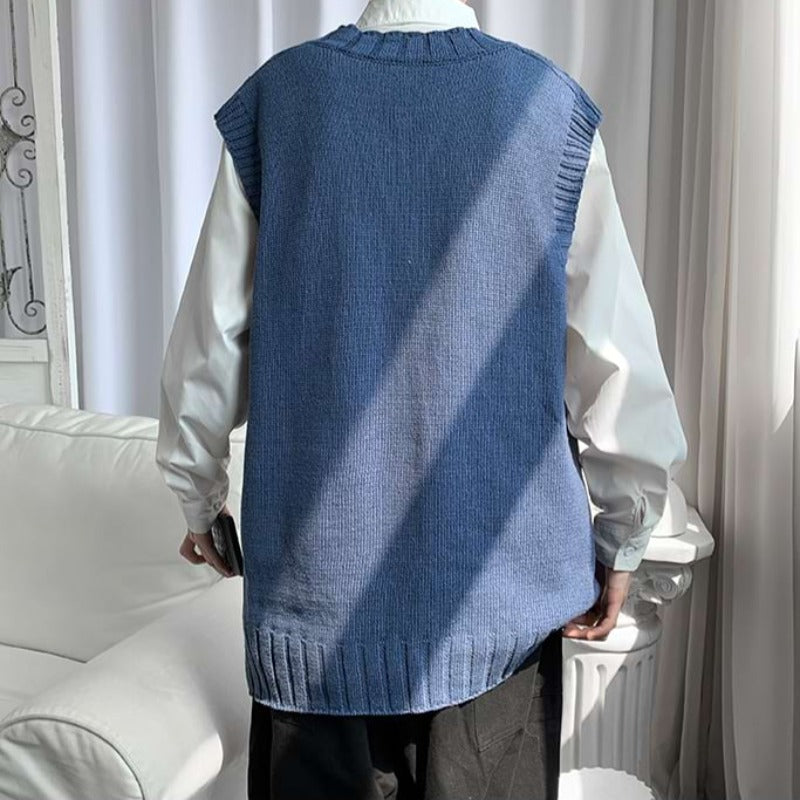 Textured Slim Knit Sweater Vest - nightcity clothing