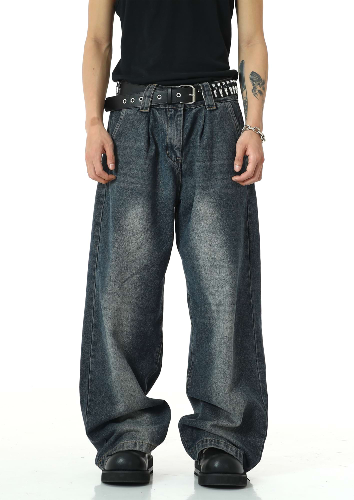 Wide Leg Faded Jeans – nightcity clothing