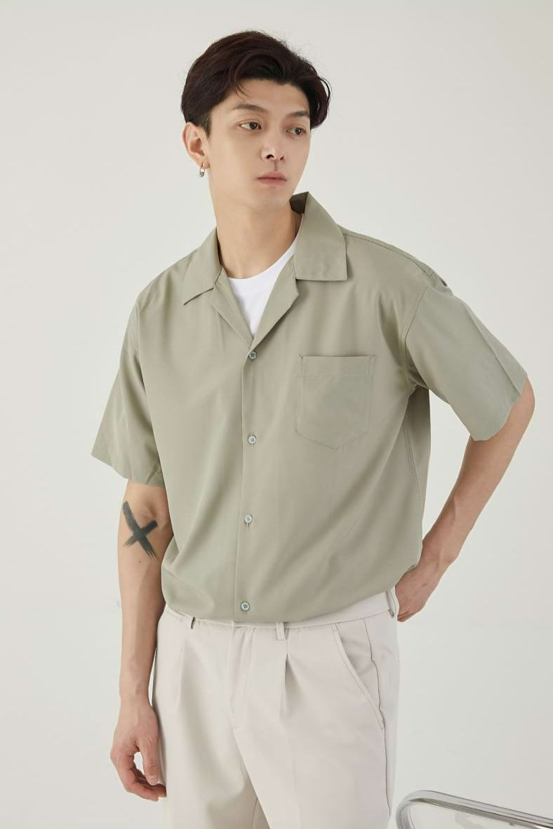 Cuban Collar Short Sleeve Button Shirt