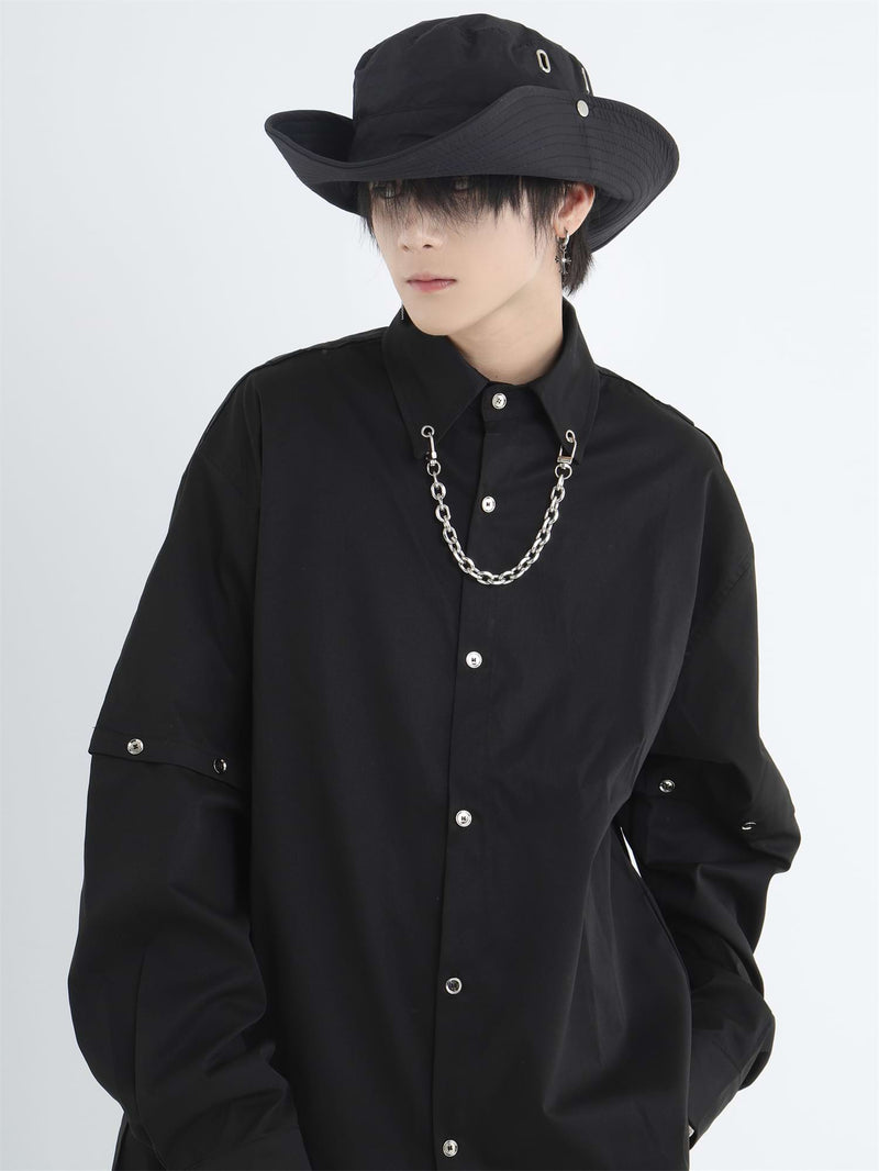 Button Shirt with Detachable Sleeves and Chain Accessory