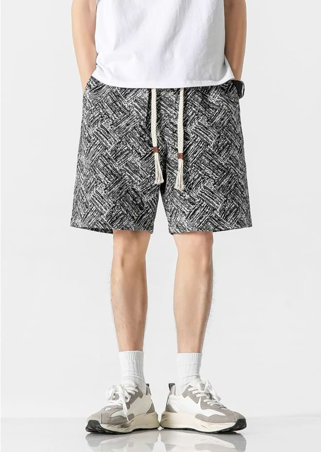 Embroidered Abstract Pattern Elastic Waist Shorts
