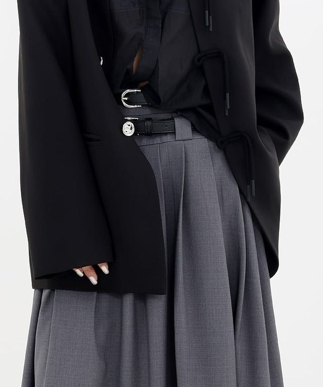 Pleated Double-Belt Midi Skirt - nightcity clothing