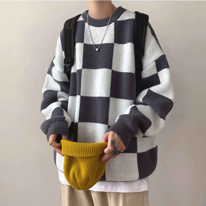 Oversized Checkerboard Sweater - nightcity clothing
