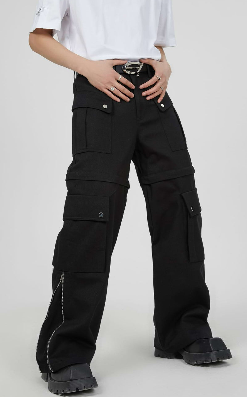 Double Side Zip Pants with Multiple Pockets