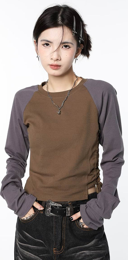 Ruched Side Baseball Long Sleeve T-Shirt