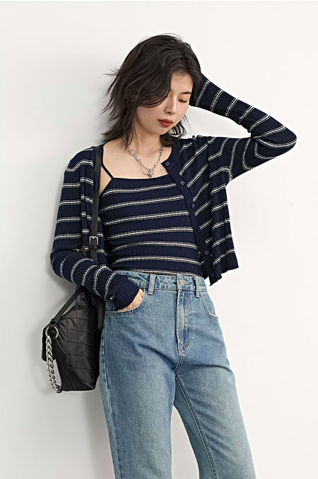 Stripe Spaghetti Strap Two-Piece Top - nightcity clothing