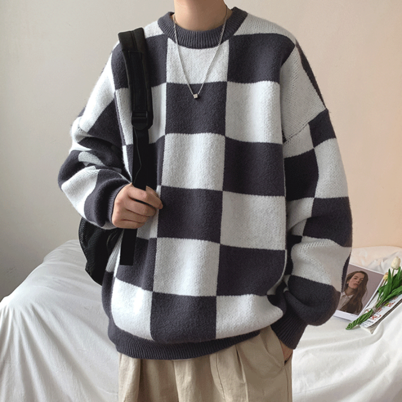 Oversized Checkerboard Sweater - nightcity clothing