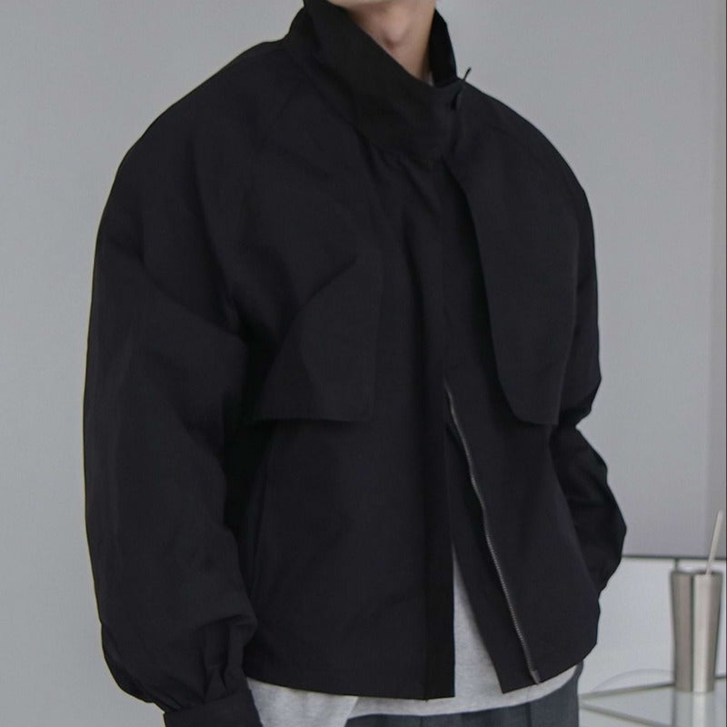 Mid-Crop Semi-High Neck Oversized Jacket - nightcity clothing
