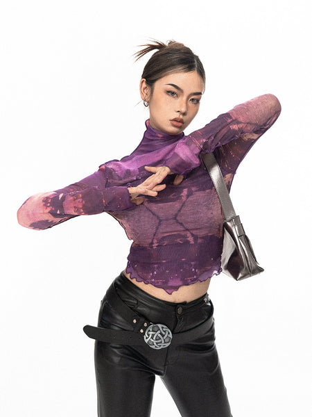 Camouflage Mesh Long Sleeve Crop Top