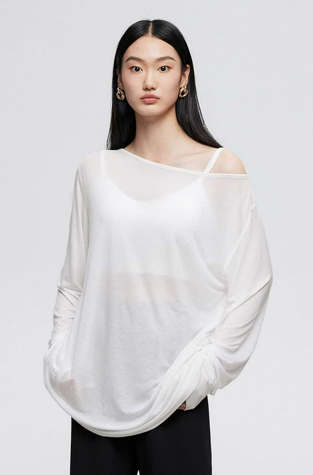 Wide Shoulder Translucent Long Sleeve Top