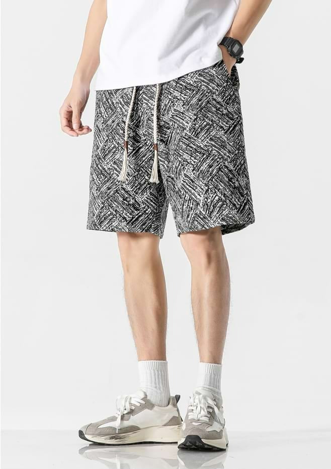 Embroidered Abstract Pattern Elastic Waist Shorts