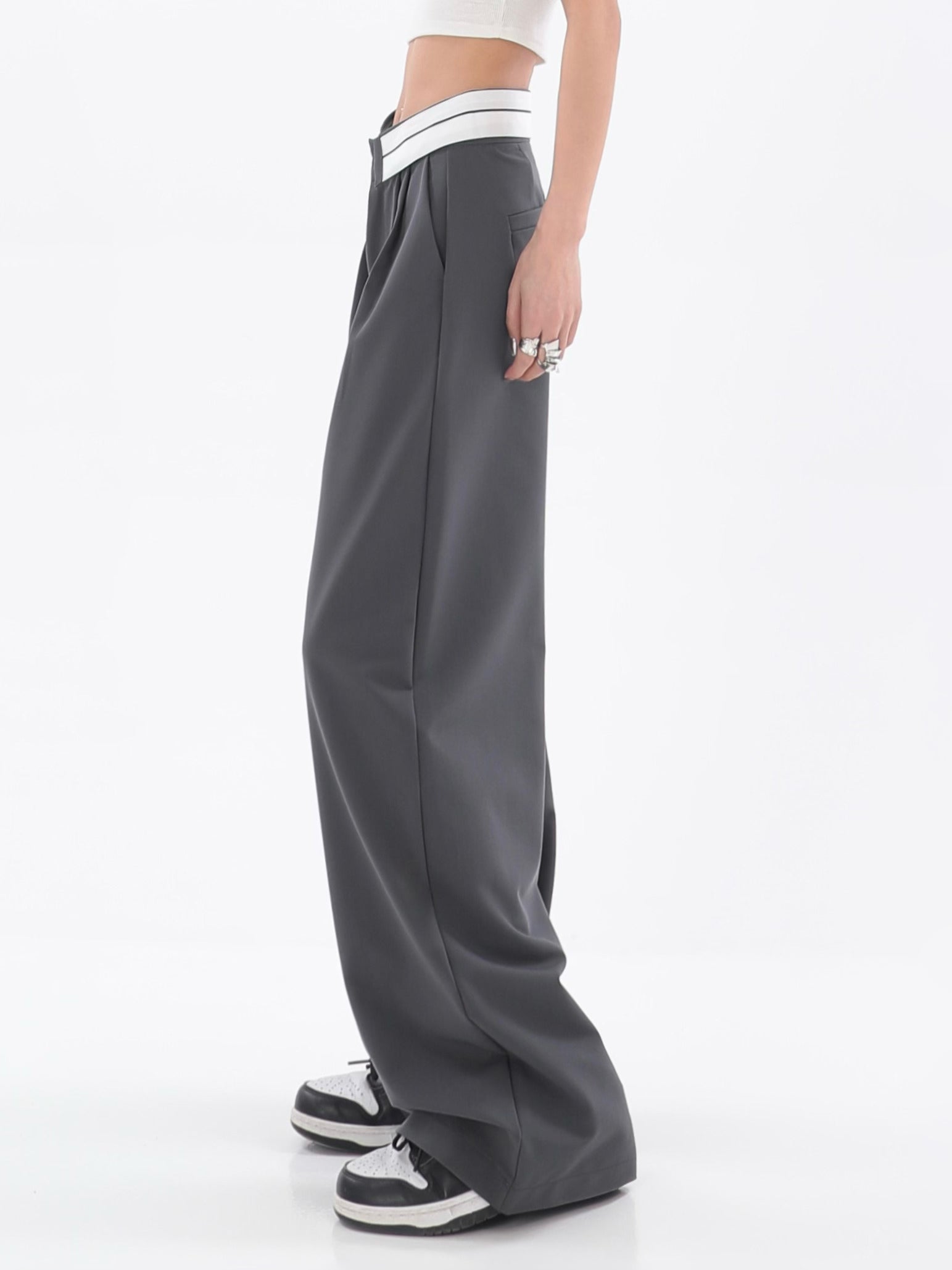 Fold-Over Waist Straight Pants - nightcity clothing
