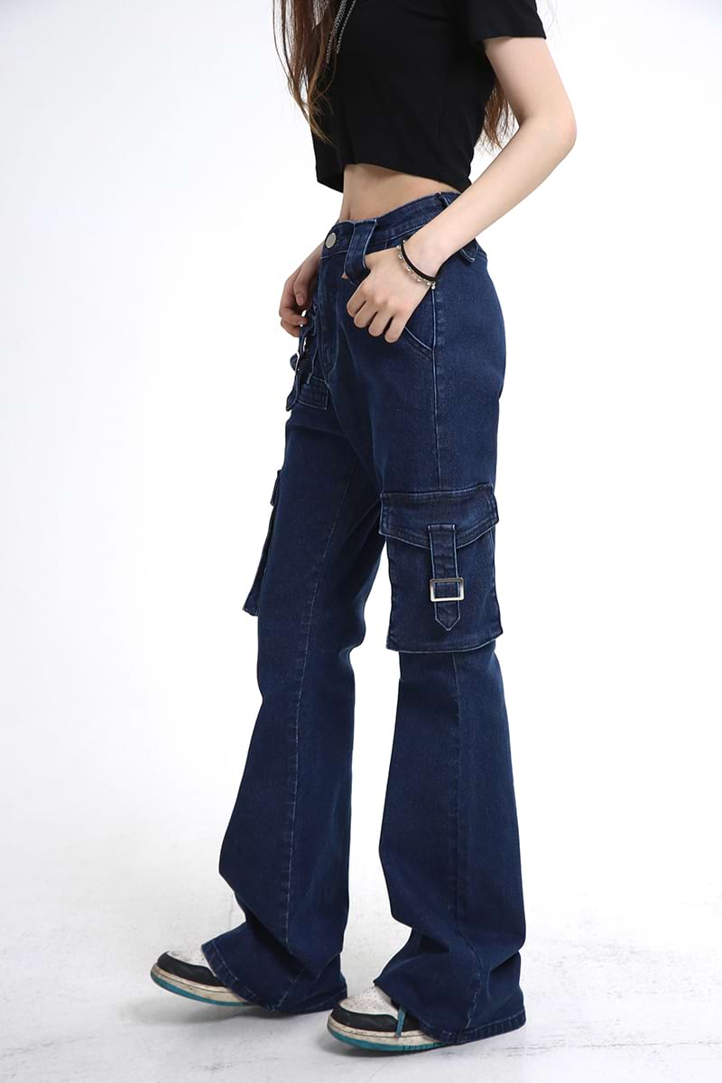 Multi Pocket Strap Skinny Jeans
