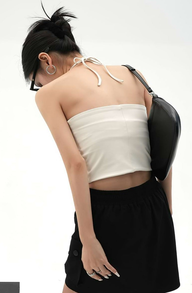Tank Top Women Acubi Fashion Zipper Half HighCollar Backless Sleeveless  Crop Top