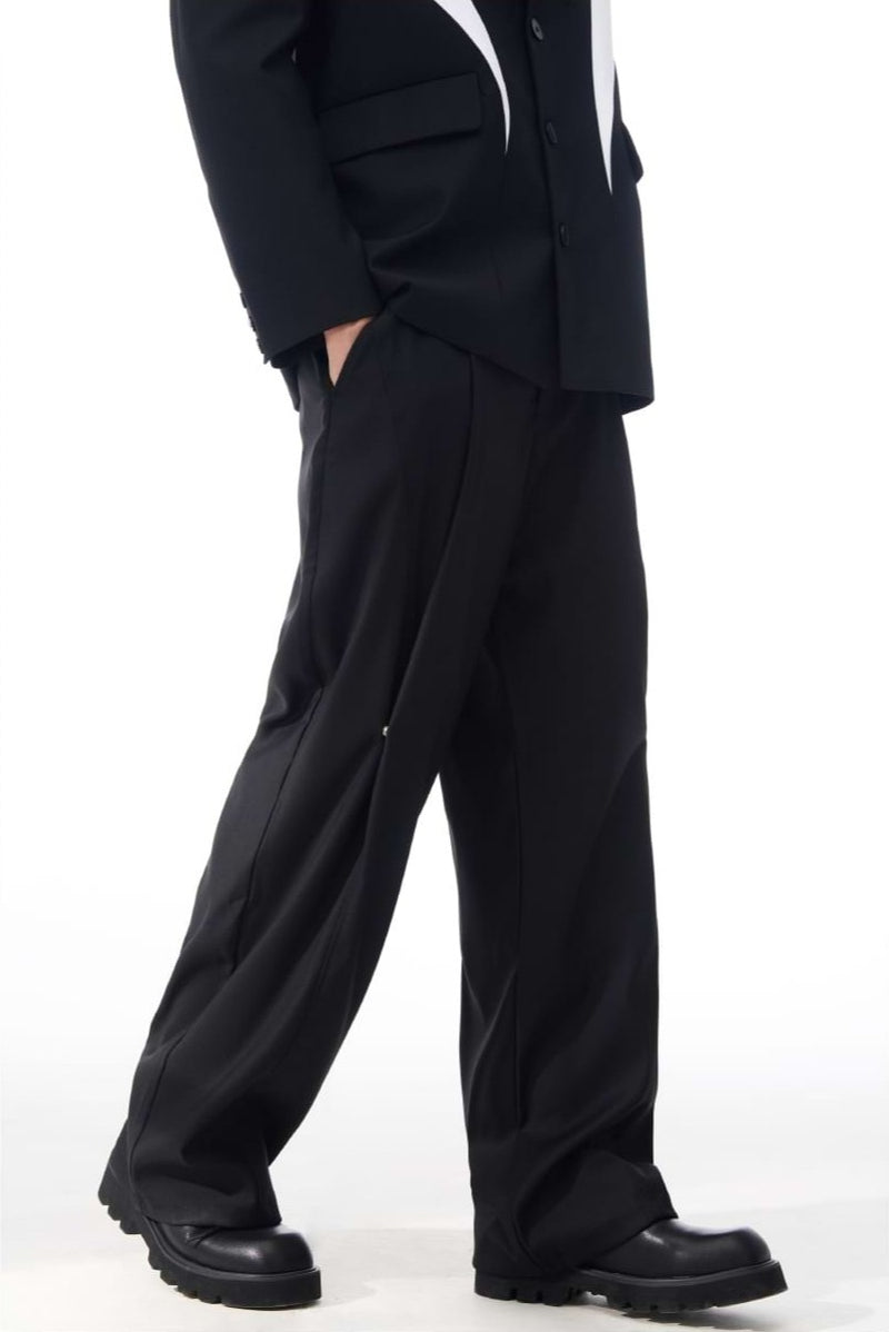 Pleated Straight Fit Pants with Knee Buttons