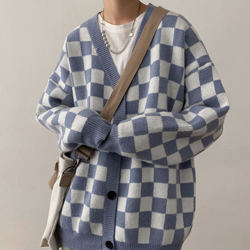 Oversized Checkerboard Lightweight Cardigan - nightcity clothing