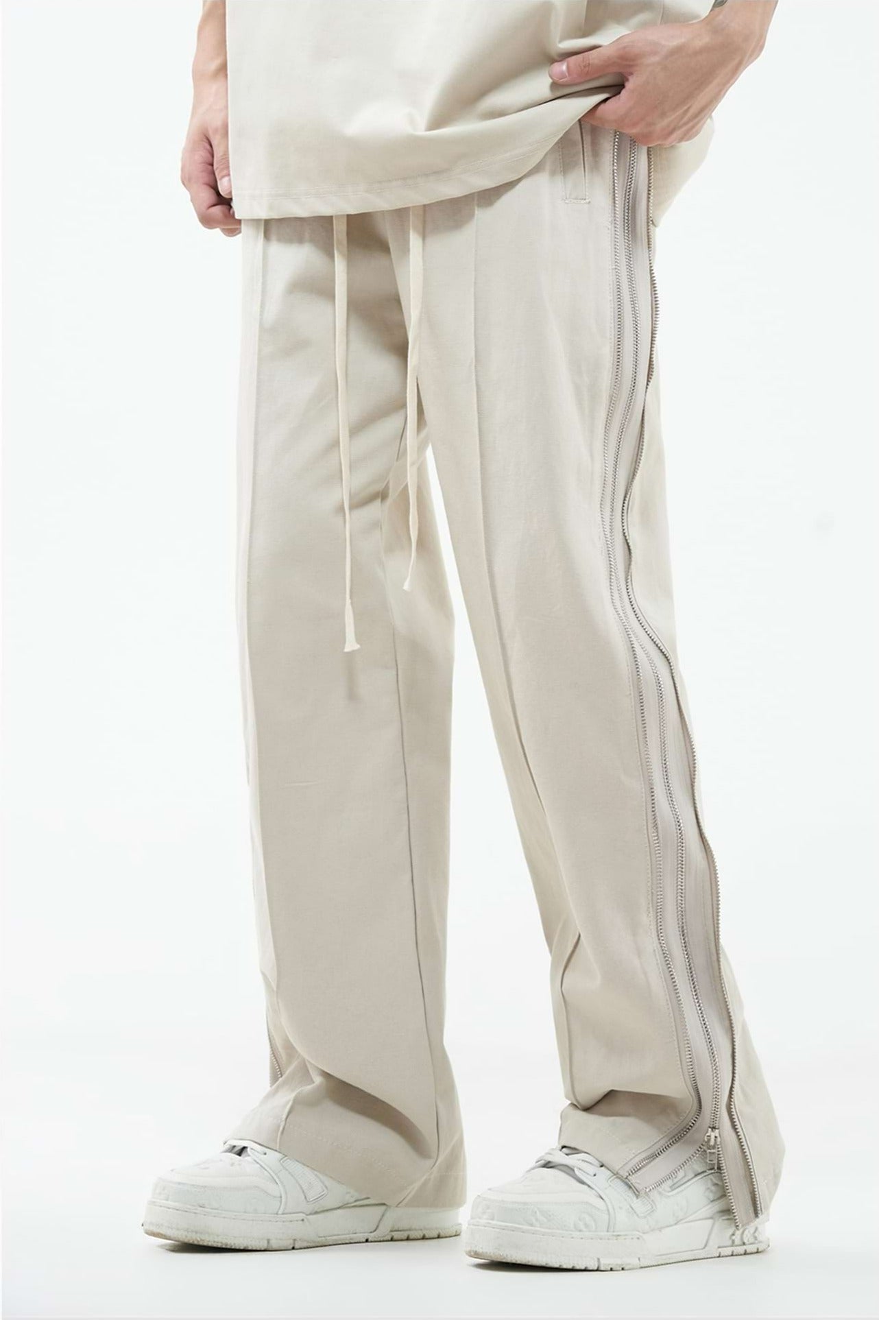 Double Side Zip Straight Pants