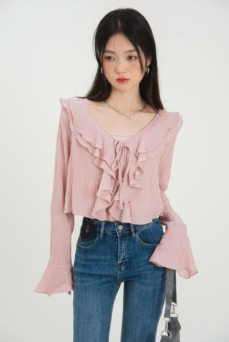 Spaghetti Strap Ruffle Two-Piece Crop Top - nightcity clothing