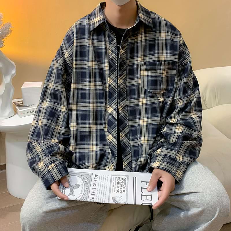 Oversized Plaid Long Sleeve Button Shirt