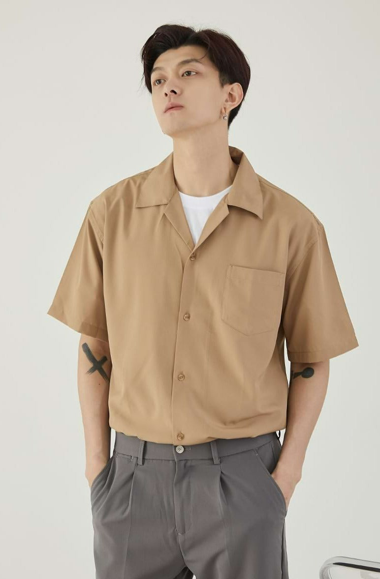 Cuban Collar Short Sleeve Button Shirt