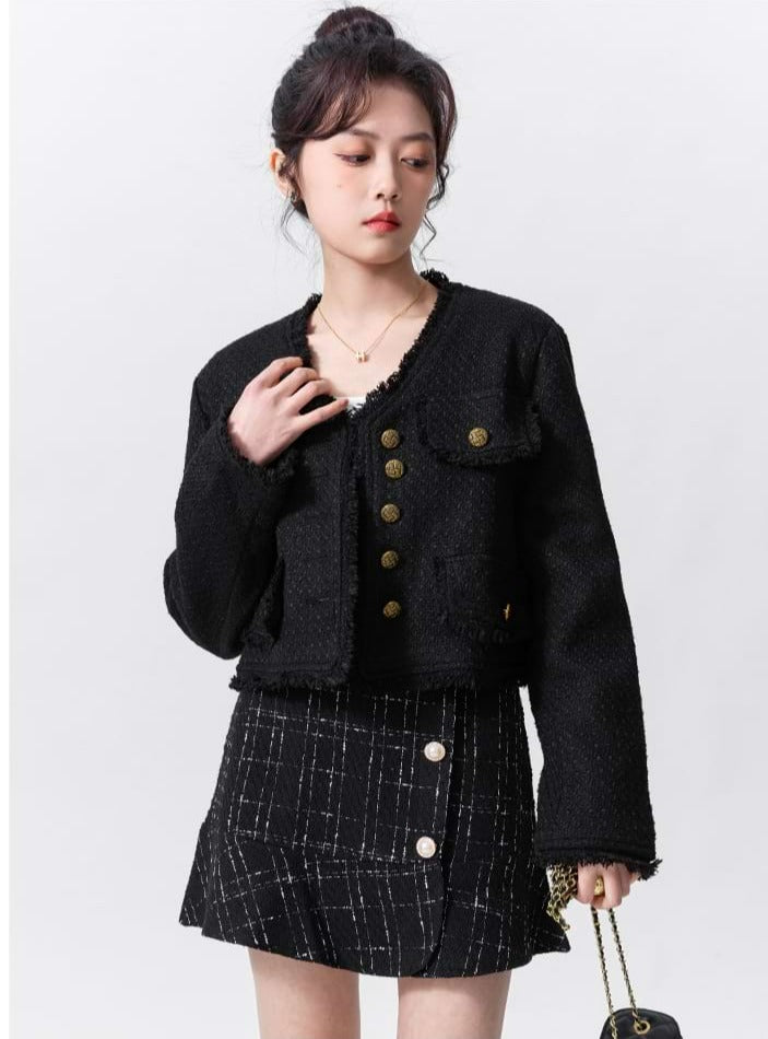 Raw-Edge Tweed Cropped Jacket