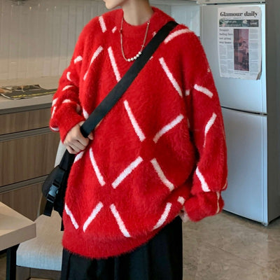 Argyle Pattern Fuzzy Sweater