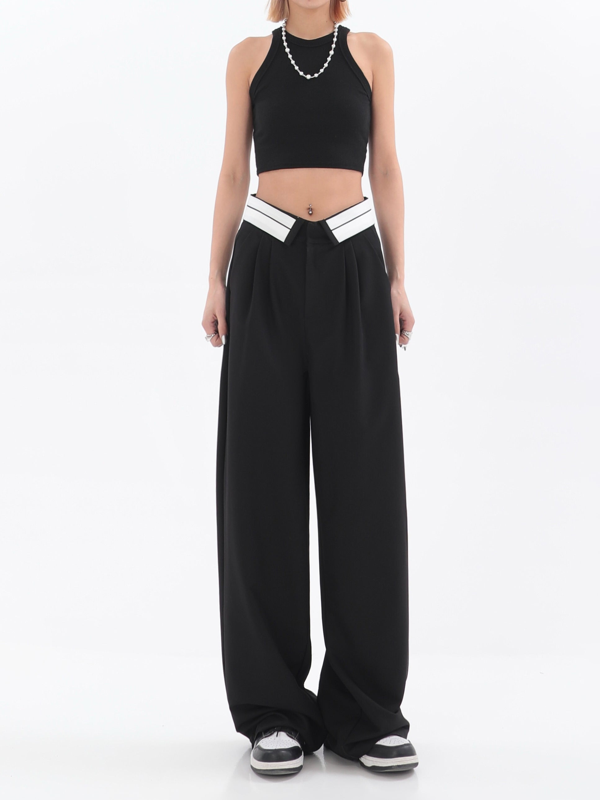 Fold-Over Waist Straight Pants - nightcity clothing