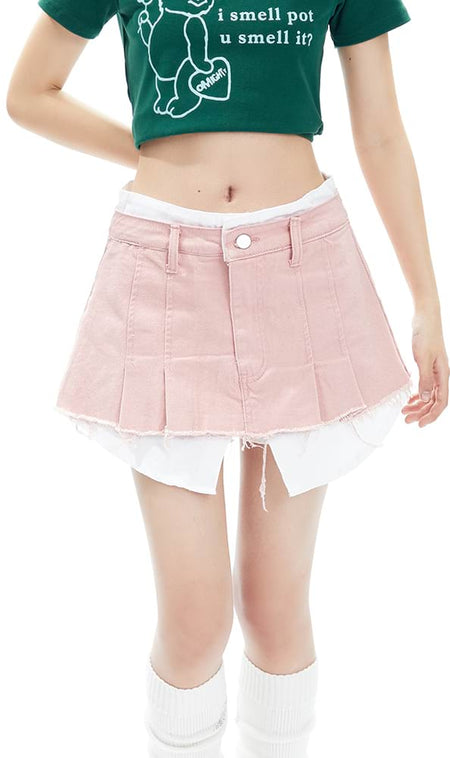 Distressed Hem Denim Skort Mini Skirt - nightcity clothing