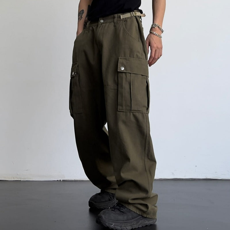 Double Waist Strap Wide Leg Cargo Pants