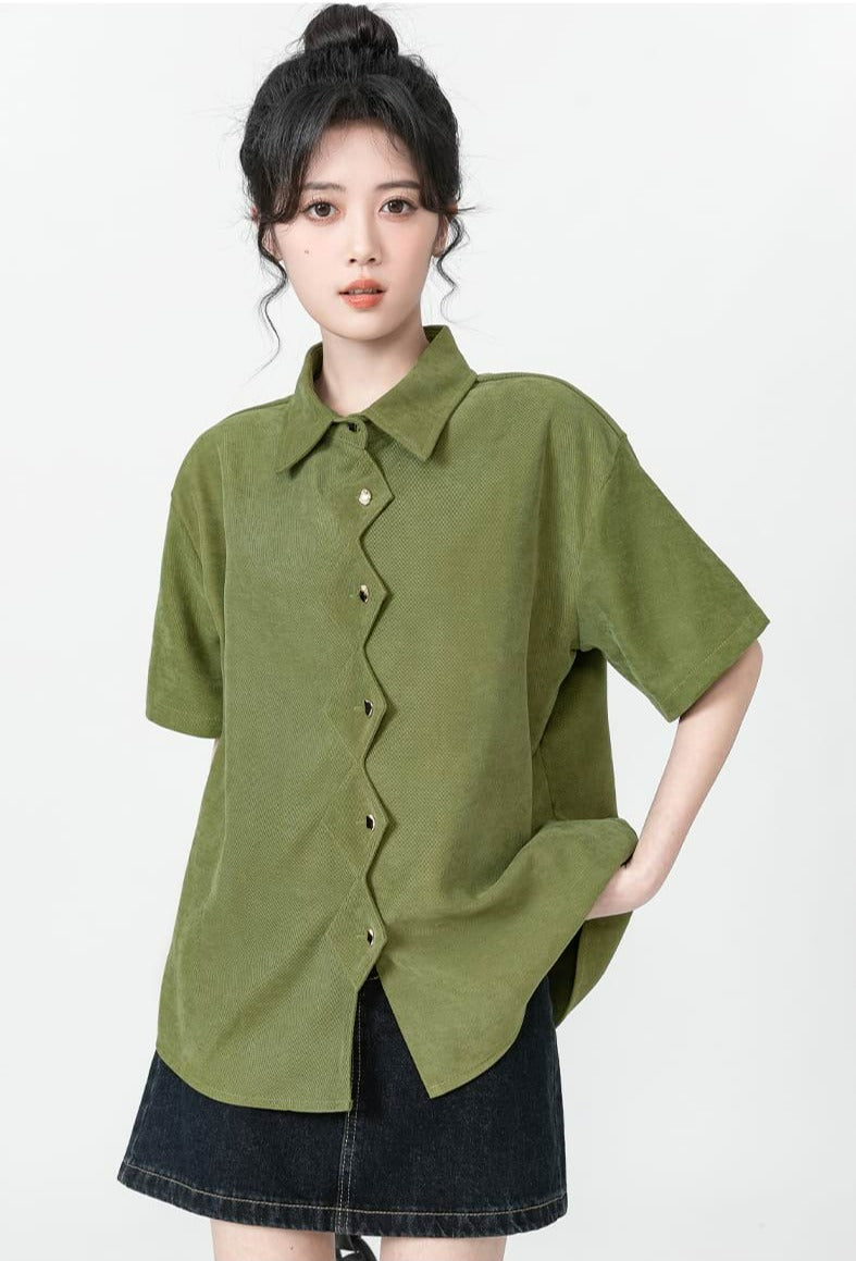 Zigzag Button Collared Top
