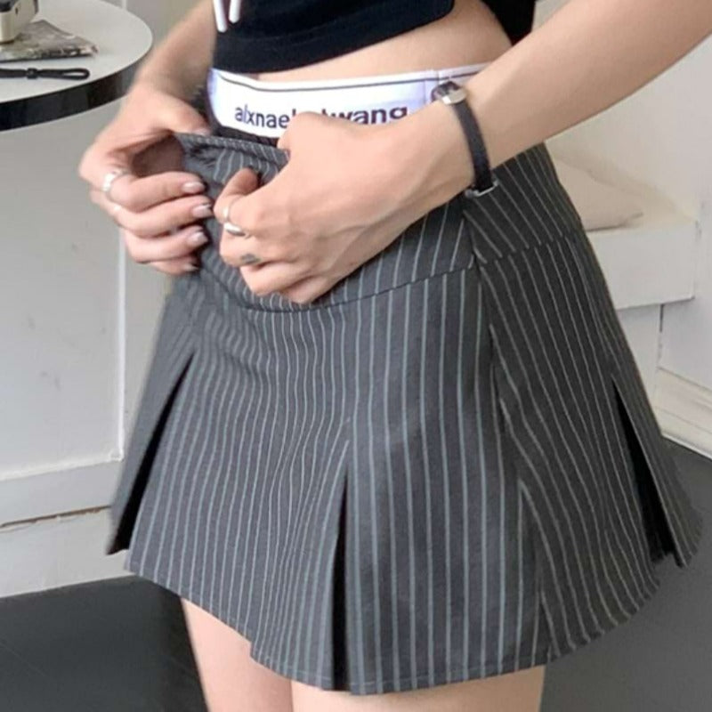 Stripe Pleated Mini Skirt