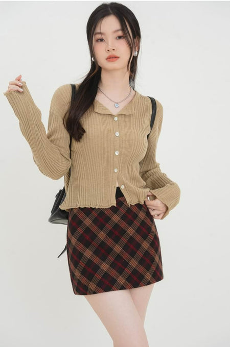 Ruffle Hem Ribbed Button Top - nightcity clothing