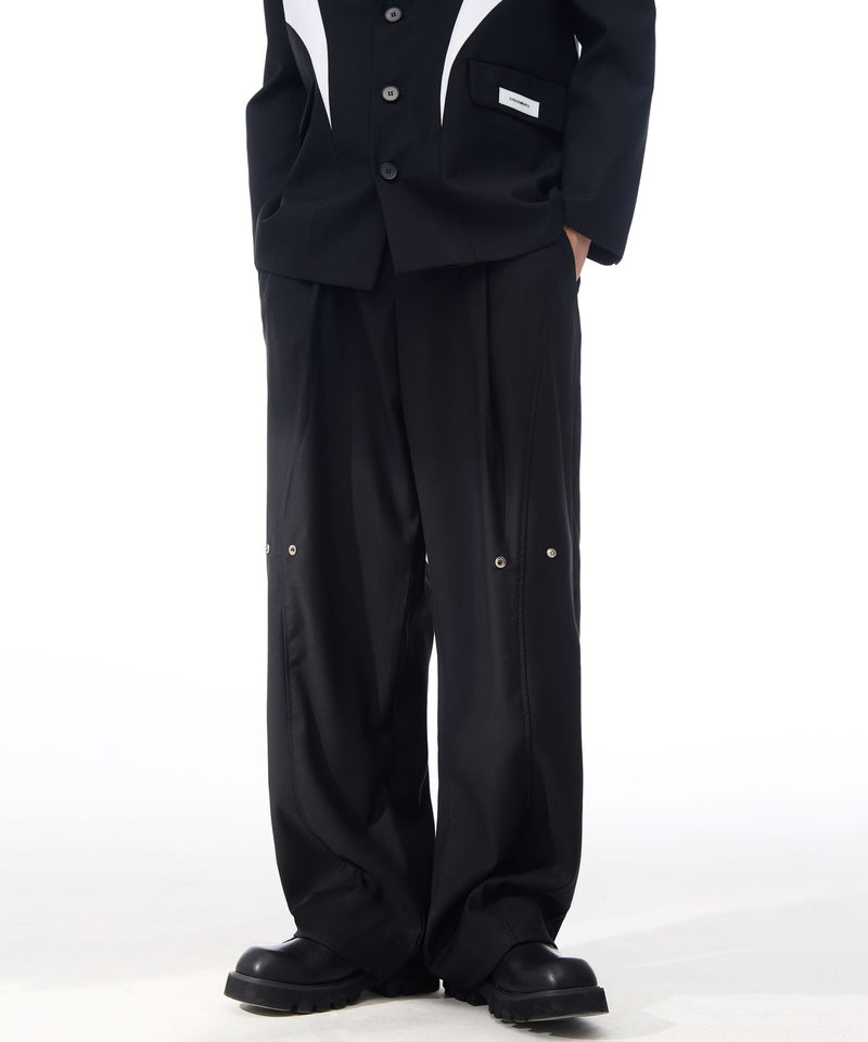 Pleated Straight Fit Pants with Knee Buttons