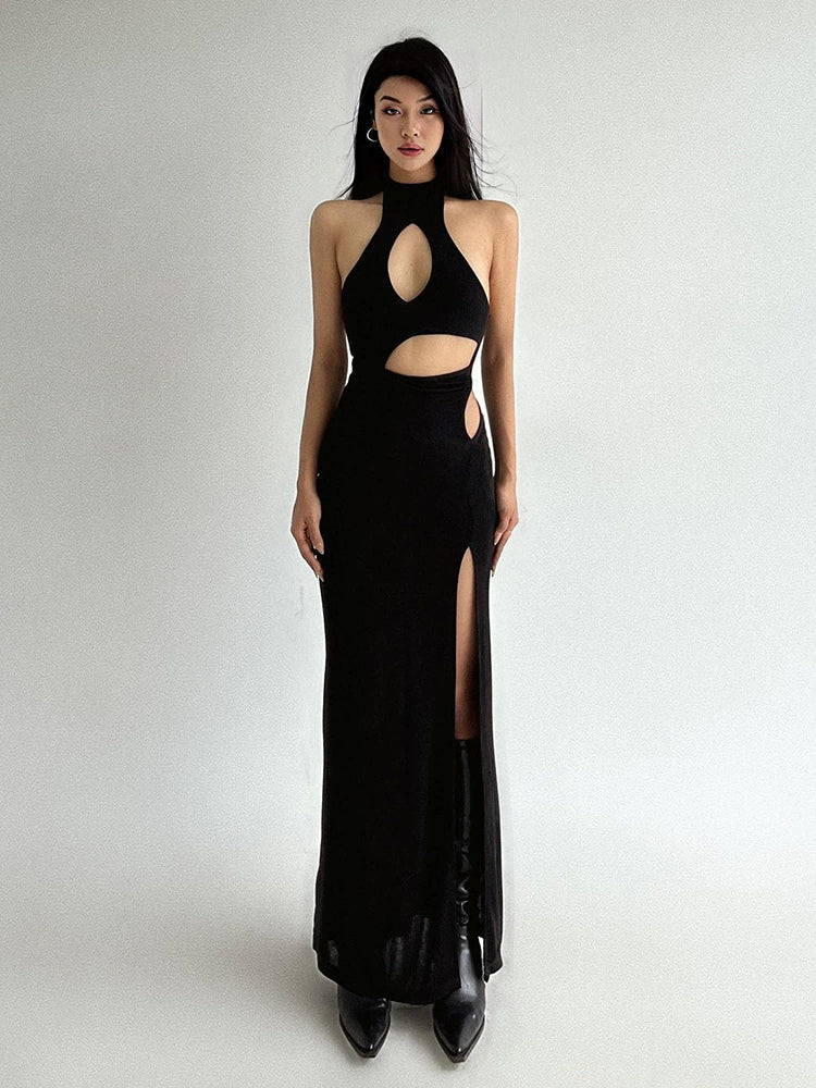 Sleeveless Halter Neck Cutout Maxi Dress