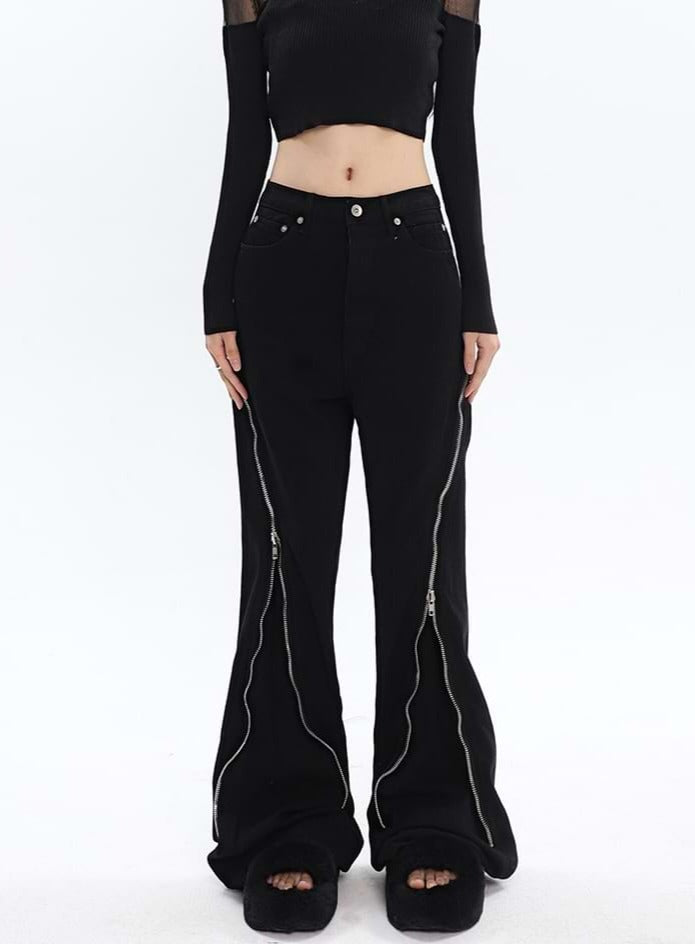 Wide Leg Diagonal Zip Pants